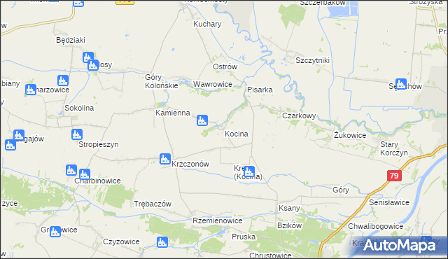 mapa Kocina gmina Opatowiec, Kocina gmina Opatowiec na mapie Targeo