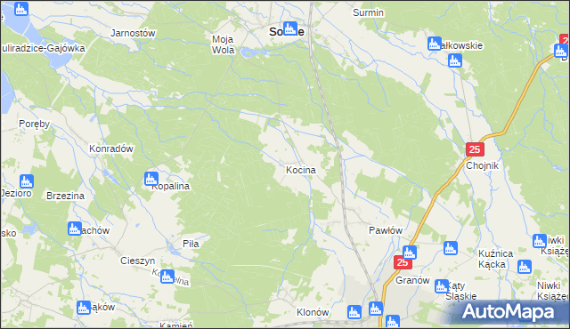 mapa Kocina gmina Sośnie, Kocina gmina Sośnie na mapie Targeo