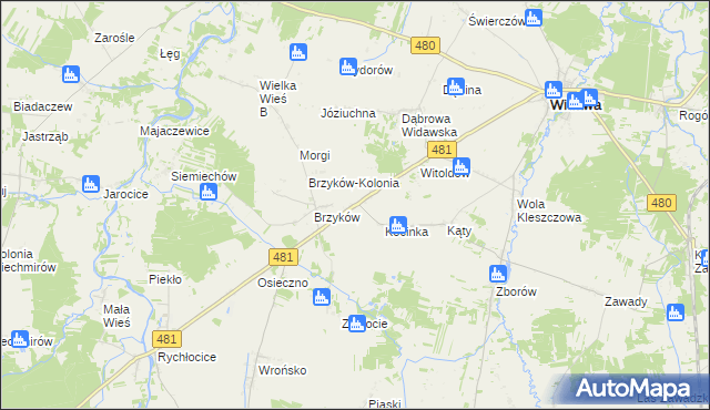 mapa Kocina gmina Widawa, Kocina gmina Widawa na mapie Targeo