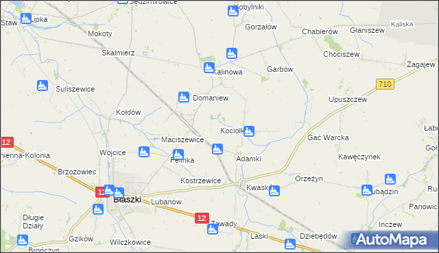 mapa Kociołki gmina Błaszki, Kociołki gmina Błaszki na mapie Targeo