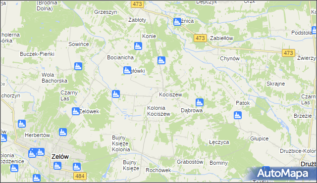 mapa Kociszew gmina Zelów, Kociszew gmina Zelów na mapie Targeo