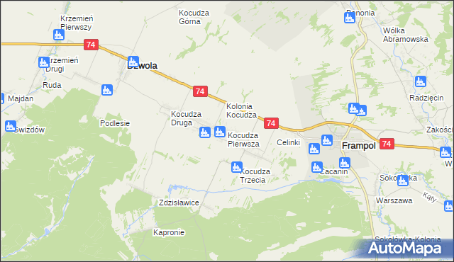 mapa Kocudza Pierwsza, Kocudza Pierwsza na mapie Targeo