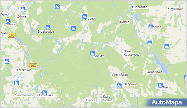 mapa Kocury gmina Połczyn-Zdrój, Kocury gmina Połczyn-Zdrój na mapie Targeo