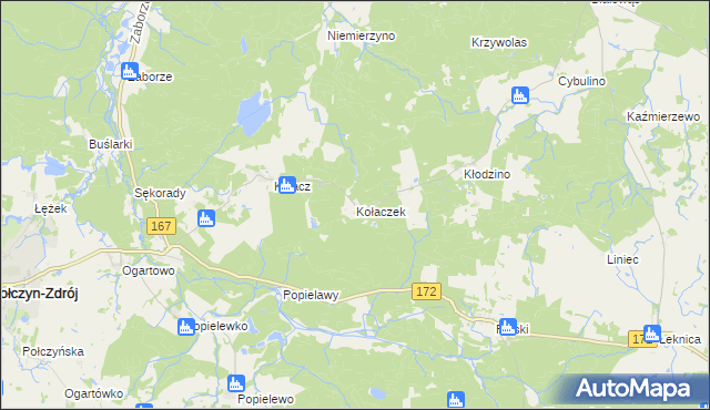 mapa Kołaczek gmina Połczyn-Zdrój, Kołaczek gmina Połczyn-Zdrój na mapie Targeo