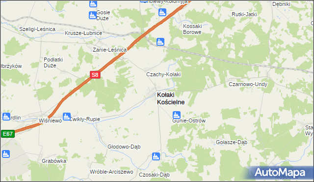 mapa Kołaki Kościelne, Kołaki Kościelne na mapie Targeo