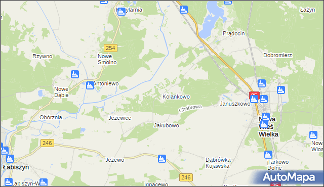 mapa Kolankowo gmina Nowa Wieś Wielka, Kolankowo gmina Nowa Wieś Wielka na mapie Targeo