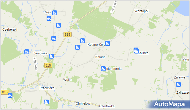 mapa Kolano gmina Jabłoń, Kolano gmina Jabłoń na mapie Targeo