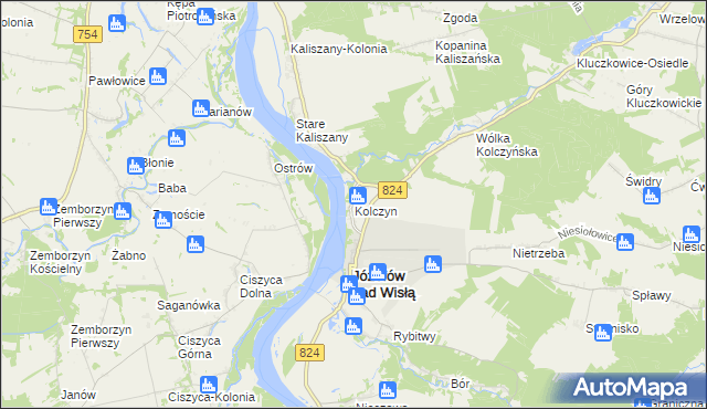 mapa Kolczyn gmina Józefów nad Wisłą, Kolczyn gmina Józefów nad Wisłą na mapie Targeo