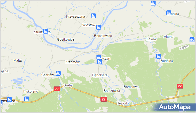 mapa Kołczyn gmina Krzeszyce, Kołczyn gmina Krzeszyce na mapie Targeo