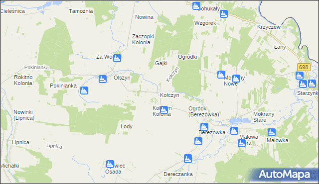 mapa Kołczyn gmina Rokitno, Kołczyn gmina Rokitno na mapie Targeo