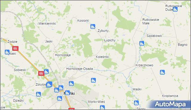 mapa Koleśniki gmina Mońki, Koleśniki gmina Mońki na mapie Targeo