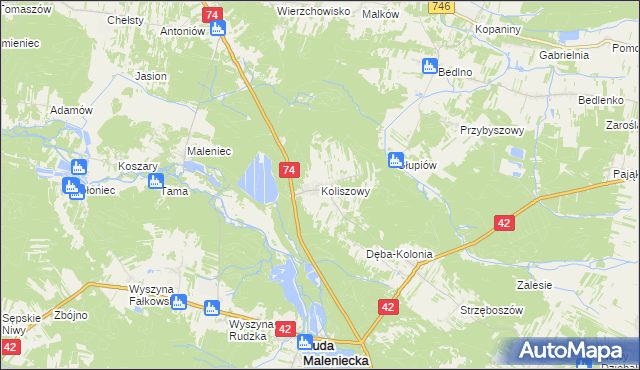 mapa Koliszowy, Koliszowy na mapie Targeo