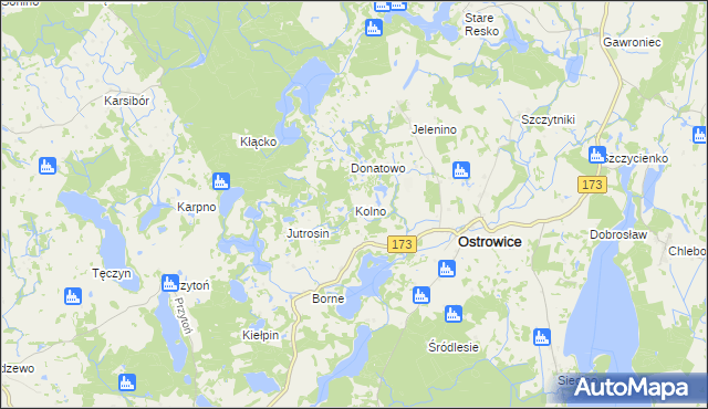 mapa Kolno gmina Ostrowice, Kolno gmina Ostrowice na mapie Targeo