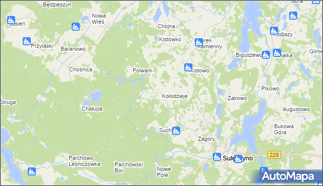 mapa Kołodzieje gmina Sulęczyno, Kołodzieje gmina Sulęczyno na mapie Targeo