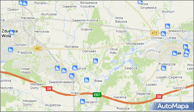mapa Kolonia Bilew gmina Łask, Kolonia Bilew gmina Łask na mapie Targeo