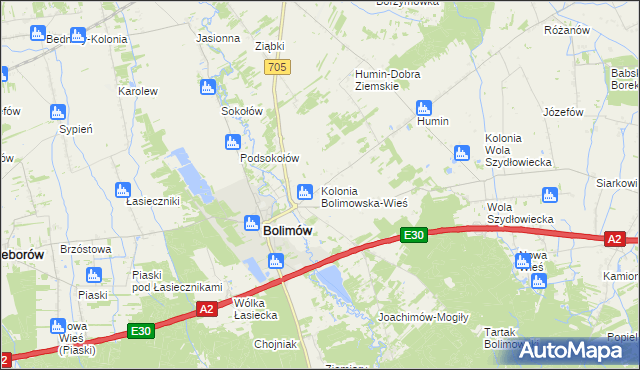 mapa Kolonia Bolimowska-Wieś, Kolonia Bolimowska-Wieś na mapie Targeo