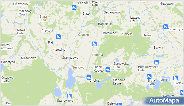 mapa Kolonia gmina Kartuzy, Kolonia gmina Kartuzy na mapie Targeo