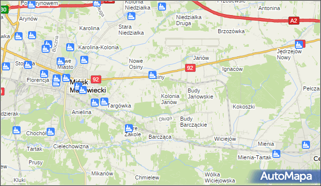 mapa Kolonia Janów gmina Mińsk Mazowiecki, Kolonia Janów gmina Mińsk Mazowiecki na mapie Targeo