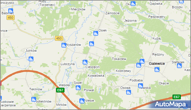 mapa Kolonia Osiek gmina Galewice, Kolonia Osiek gmina Galewice na mapie Targeo