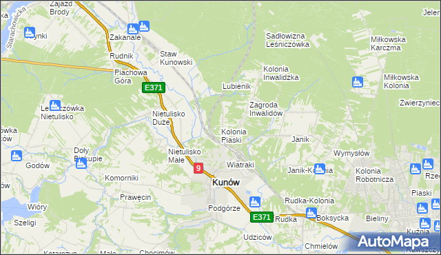 mapa Kolonia Piaski gmina Kunów, Kolonia Piaski gmina Kunów na mapie Targeo