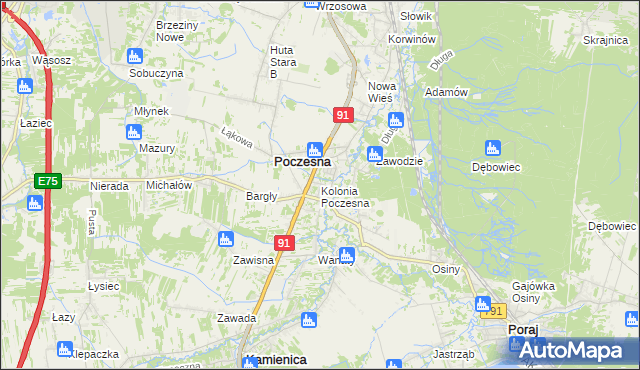 mapa Kolonia Poczesna, Kolonia Poczesna na mapie Targeo