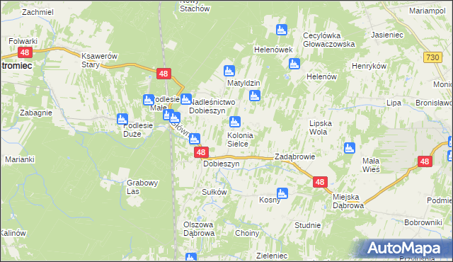 mapa Kolonia Sielce, Kolonia Sielce na mapie Targeo