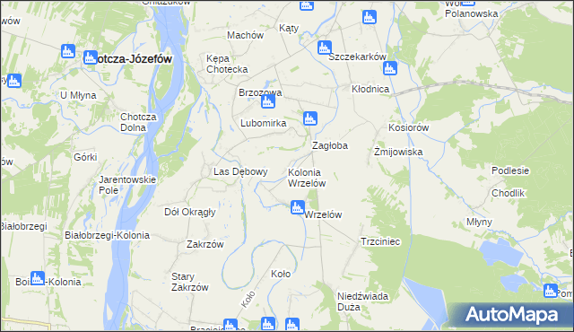 mapa Kolonia Wrzelów, Kolonia Wrzelów na mapie Targeo