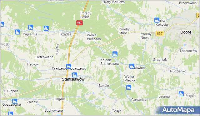 mapa Kolonie Stanisławów, Kolonie Stanisławów na mapie Targeo