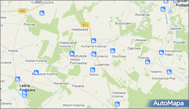 mapa Komarno gmina Konstantynów, Komarno gmina Konstantynów na mapie Targeo