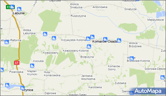 mapa Komarów-Wieś, Komarów-Wieś na mapie Targeo