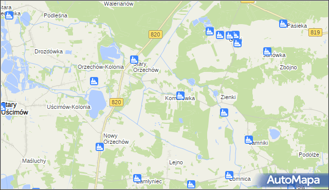 mapa Komarówka gmina Sosnowica, Komarówka gmina Sosnowica na mapie Targeo