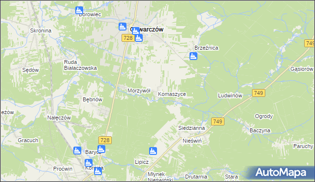 mapa Komaszyce gmina Gowarczów, Komaszyce gmina Gowarczów na mapie Targeo