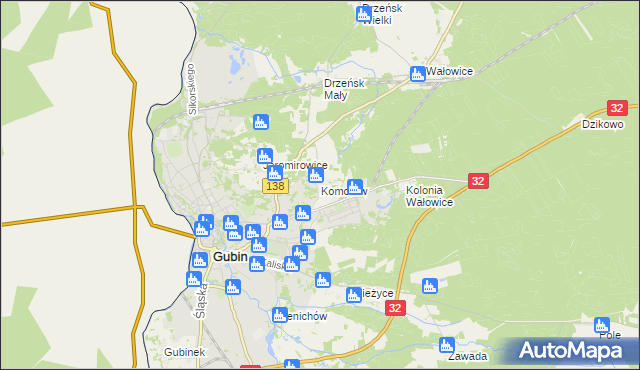 mapa Komorów gmina Gubin, Komorów gmina Gubin na mapie Targeo