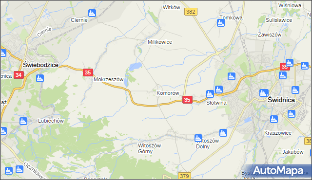 mapa Komorów gmina Świdnica, Komorów gmina Świdnica na mapie Targeo