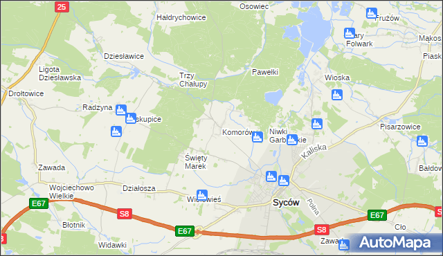 mapa Komorów gmina Syców, Komorów gmina Syców na mapie Targeo