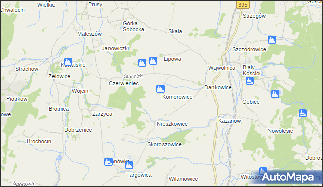 mapa Komorowice gmina Kondratowice, Komorowice gmina Kondratowice na mapie Targeo