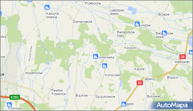 mapa Komorówko gmina Trzebnica, Komorówko gmina Trzebnica na mapie Targeo