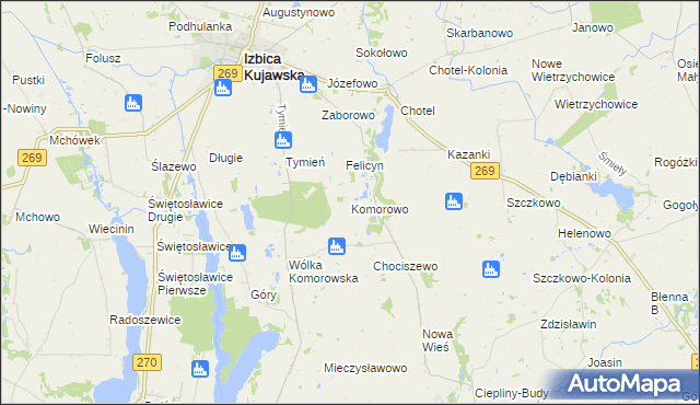 mapa Komorowo gmina Izbica Kujawska, Komorowo gmina Izbica Kujawska na mapie Targeo