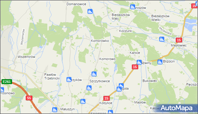 mapa Komorowo gmina Trzebnica, Komorowo gmina Trzebnica na mapie Targeo