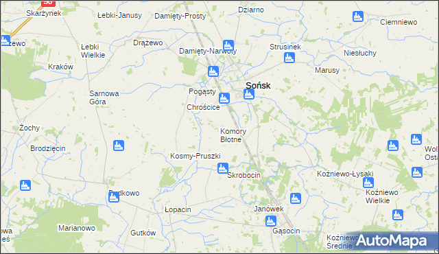 mapa Komory Błotne, Komory Błotne na mapie Targeo