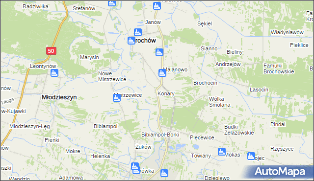 mapa Konary gmina Brochów, Konary gmina Brochów na mapie Targeo