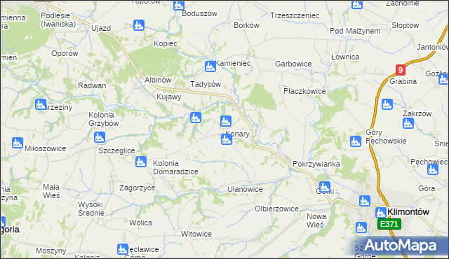 mapa Konary gmina Klimontów, Konary gmina Klimontów na mapie Targeo