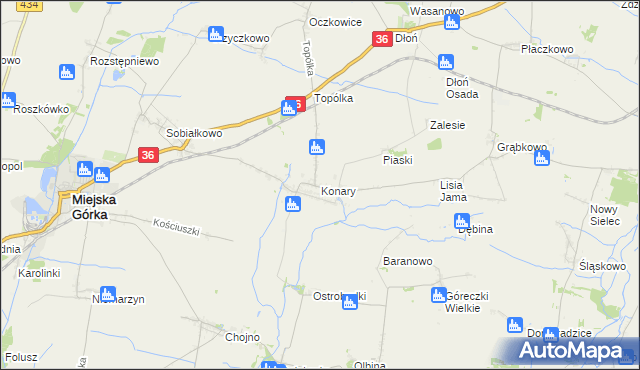 mapa Konary gmina Miejska Górka, Konary gmina Miejska Górka na mapie Targeo