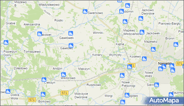 mapa Konary gmina Nasielsk, Konary gmina Nasielsk na mapie Targeo