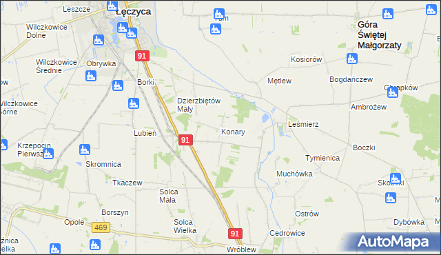 mapa Konary gmina Ozorków, Konary gmina Ozorków na mapie Targeo