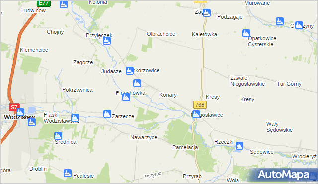 mapa Konary gmina Wodzisław, Konary gmina Wodzisław na mapie Targeo