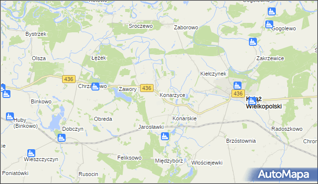 mapa Konarzyce gmina Książ Wielkopolski, Konarzyce gmina Książ Wielkopolski na mapie Targeo