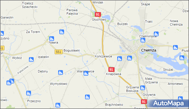 mapa Kończewice gmina Chełmża, Kończewice gmina Chełmża na mapie Targeo