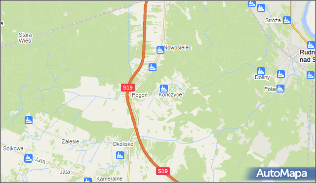 mapa Kończyce gmina Nisko, Kończyce gmina Nisko na mapie Targeo