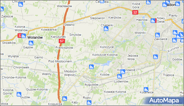 mapa Kończyce-Kolonia, Kończyce-Kolonia na mapie Targeo